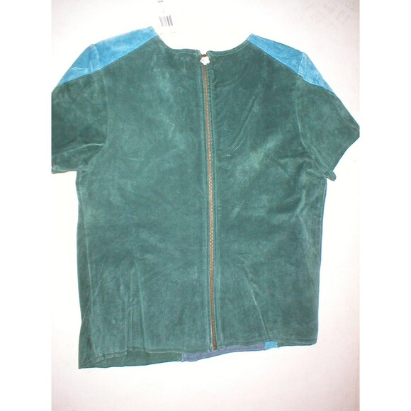New Womens NWT PJK Leather Suede $398 Top Blouse L Blue Green Gray Color Block - Picture 3 of 5